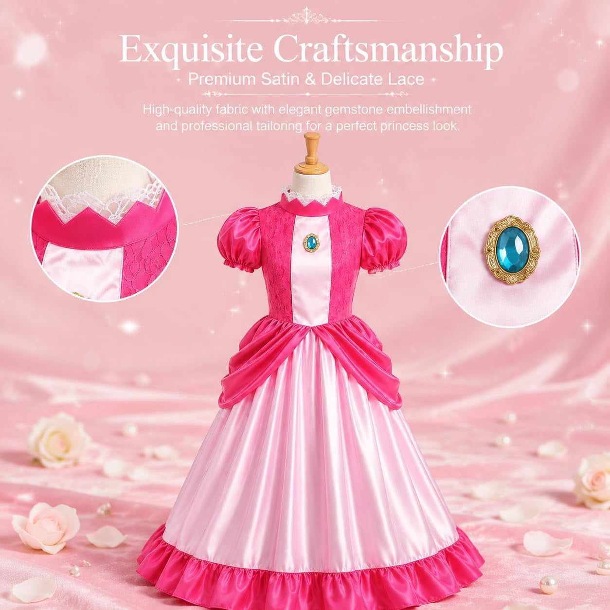 G*irls Halloween Princess Dress with Accessories, Blue Princess Dress with Wig Wand Crown Earrings and Star Earrings