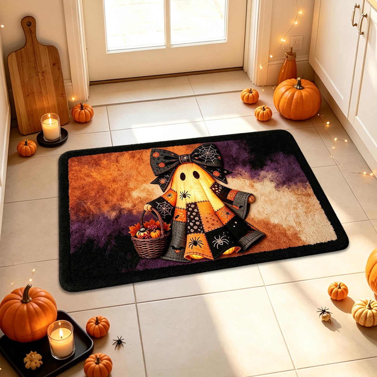 Halloween Doormat Ghost Bath Mat 23.6x15.7in Secure-Grip Absorbent Soft Faux Fur Rug for Bathroom Bedroom Living Room Decor by OVFUIZ