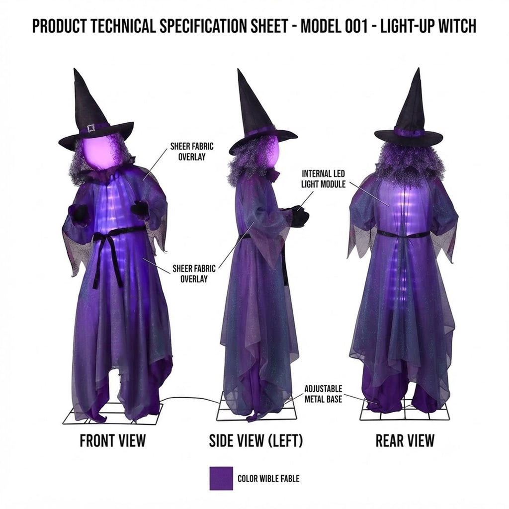 Halloween Lit Animated Witches, Halloween Purple Witch Decorations with 30 LED Lights, Cloth Hanging Decor for Porch Entryway Yard Party