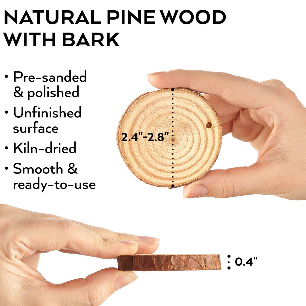 Arteza Unfinished Wood Surfaces with Bark Slices, Natural Pine Wood, Set of 45