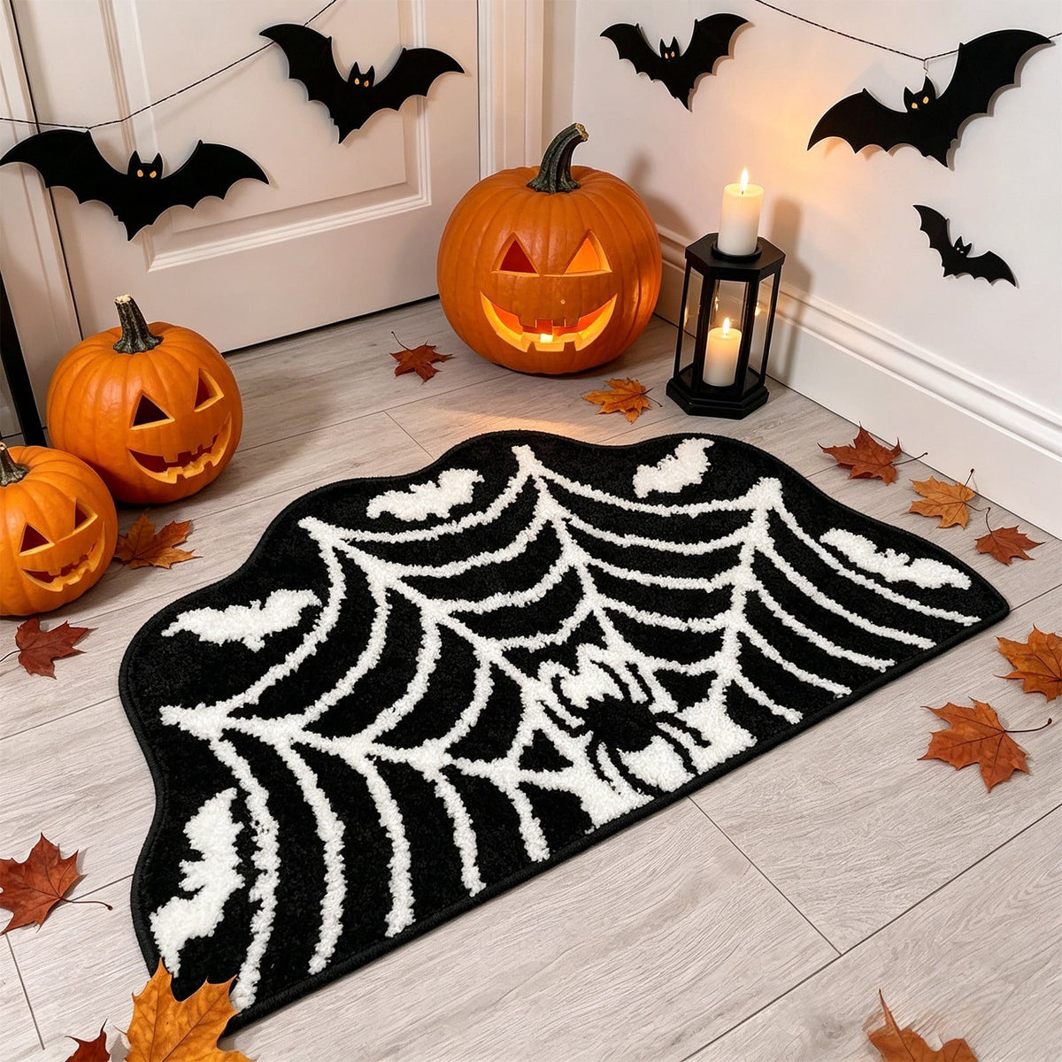 Taotanxi Spider Web Bath Mat, Halloween Bathroom Rug 15x23 Inches, Halloween Rugs Bathroom Decor, Black Gothic Bath Mat, Ultra Soft Great Absorbency
