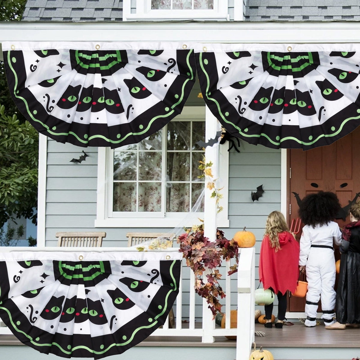 Elainilye Halloween Fan Flag Banner Outdoor Yard Fence Wall Hanging Decor for Indoor and Courtyard Party Supplies