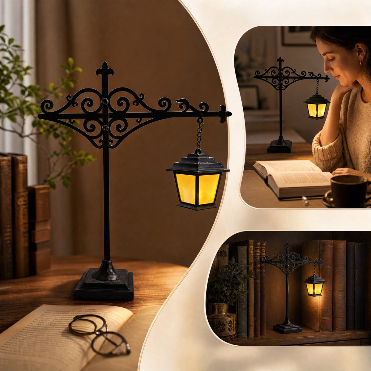 Nkmbld Halloween Bookshelf Lamp, Vintage Library Lantern Decorative Bookshelf Lighting, Hanging Ghost Lantern Book Shelf Light, Halloween Decorations Indoor