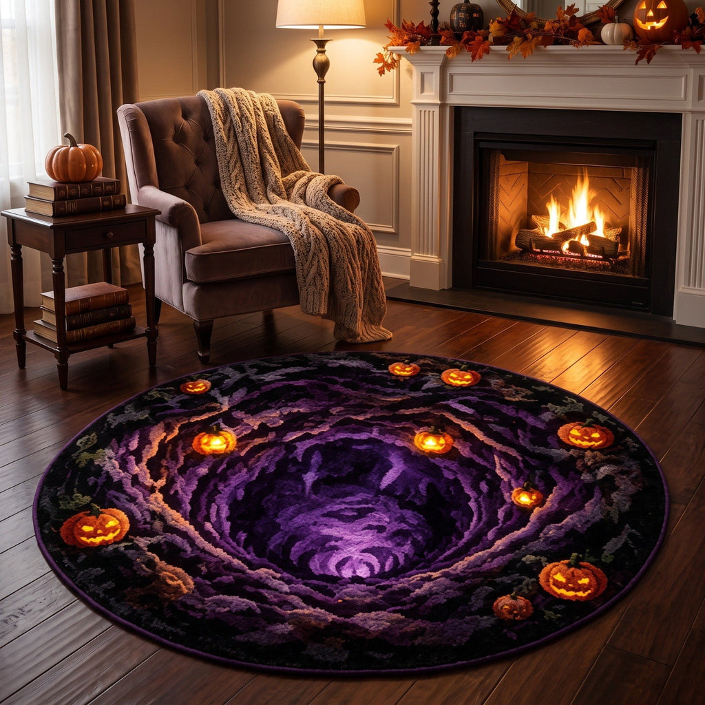 3D Halloween Round Rug, Illusion Halloween Round Mat, Funny Rug with Non-Slip Soft Visual Effect Door Mat for Living Room Indoor Decor