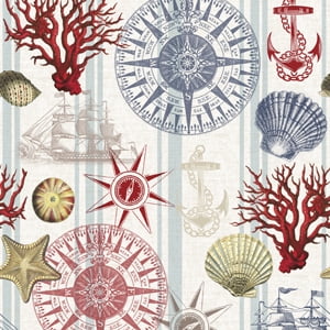 (2 pack) David Textiles Nautical Navigation 44" Cotton Sewing & Craft Fabric 1 yd Pre-cut, Multi-Color