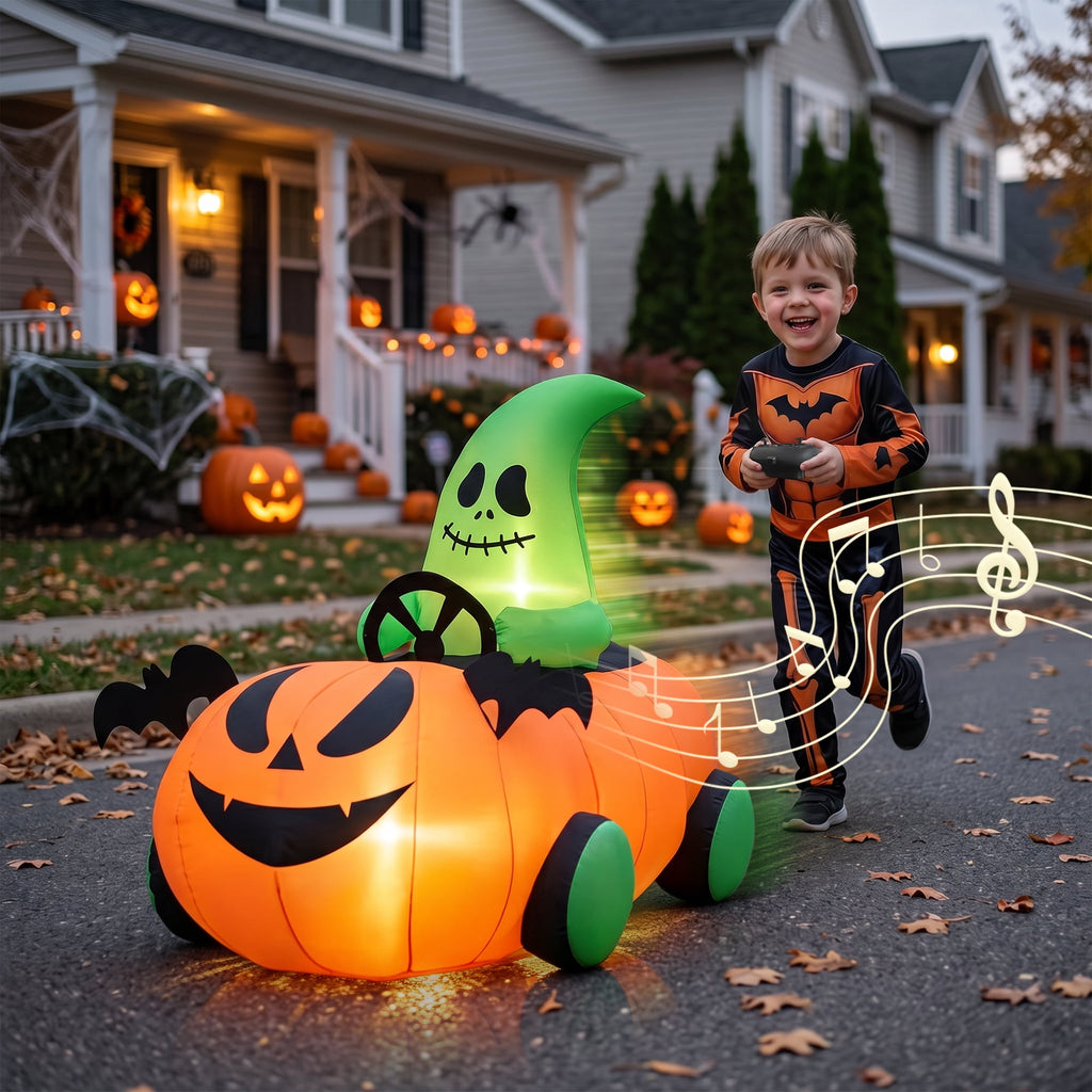 Firstness 2.6ft Remote Control Halloween Inflatable with Music Lights,Pumpkin Spider Car Blow ups Rc Car,Indoor Outdoor Decorations
