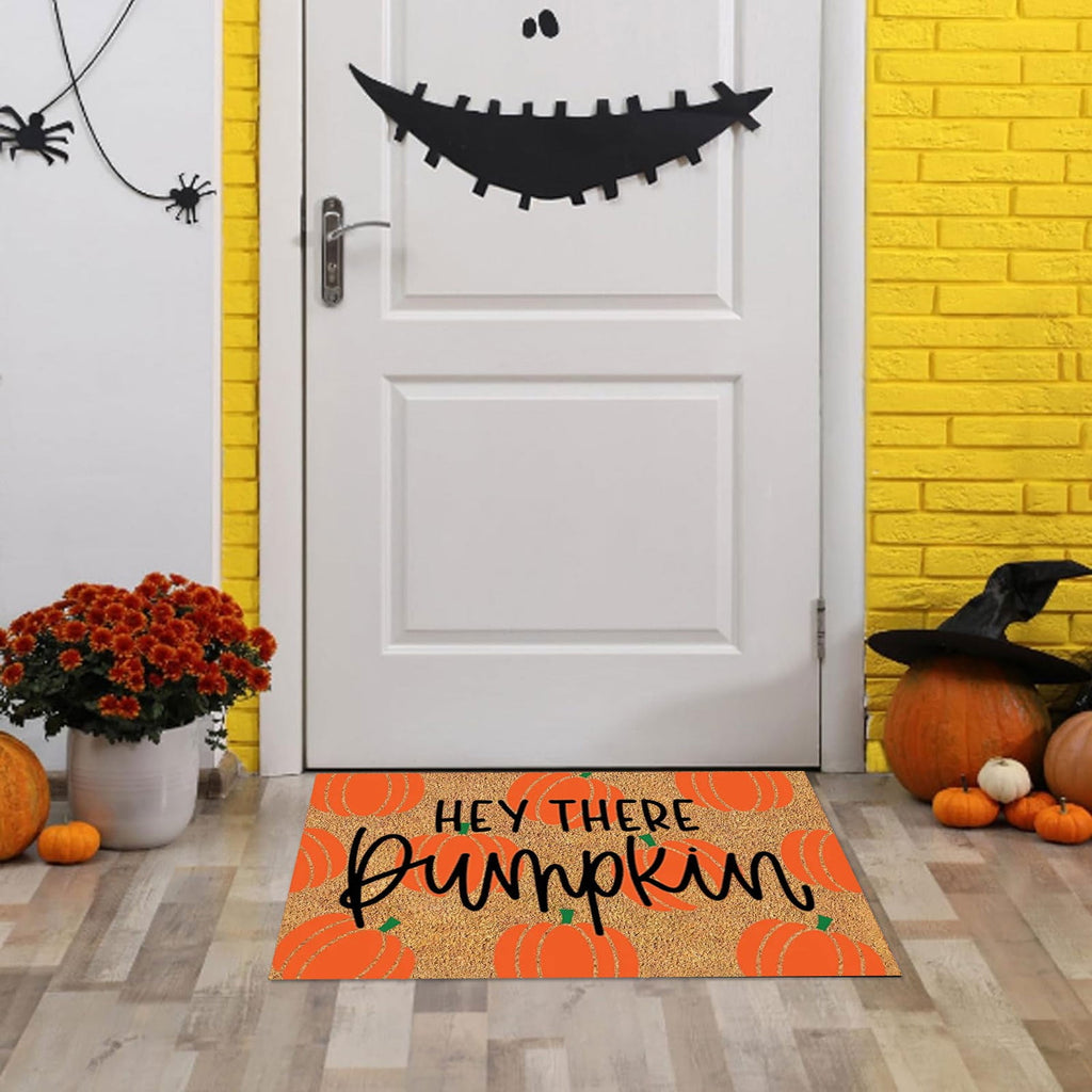 Uanit Fall Coir Doormat Welcome Pumpkins Door Mat Non-Slip Farmhouse Floor Mats Autumn Decorative Entrance Door Rugs for Halloween Thanksgiving Indoor Outdoor Bathroom Porch Decor, 15.7 x 23.6 Inch
