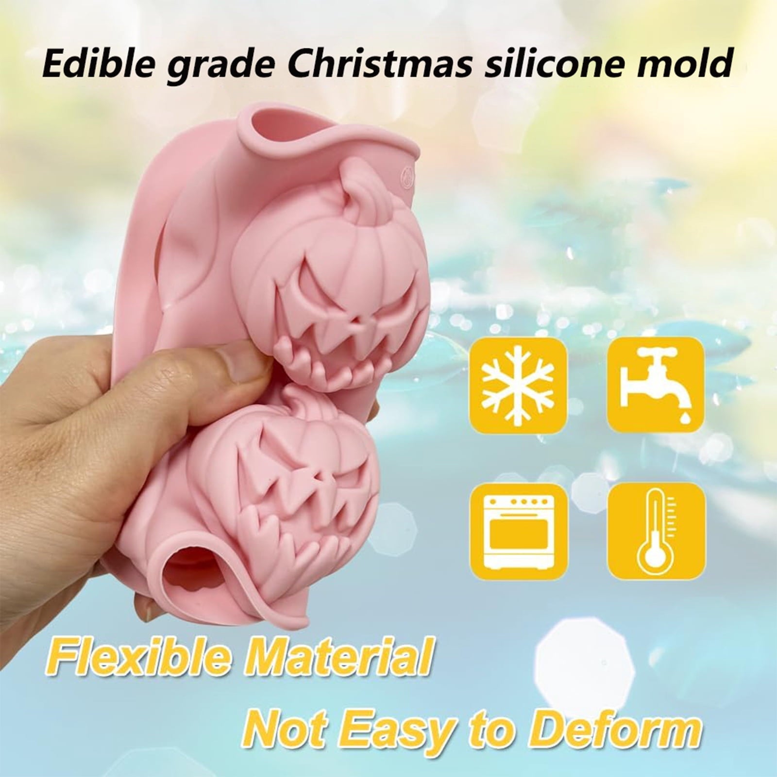 Ktlvex 6-Cavity Pumpkin Silicone Mold, Rectangular, Food-Grade, Pink – for Halloween Chocolate, Soap & Baking