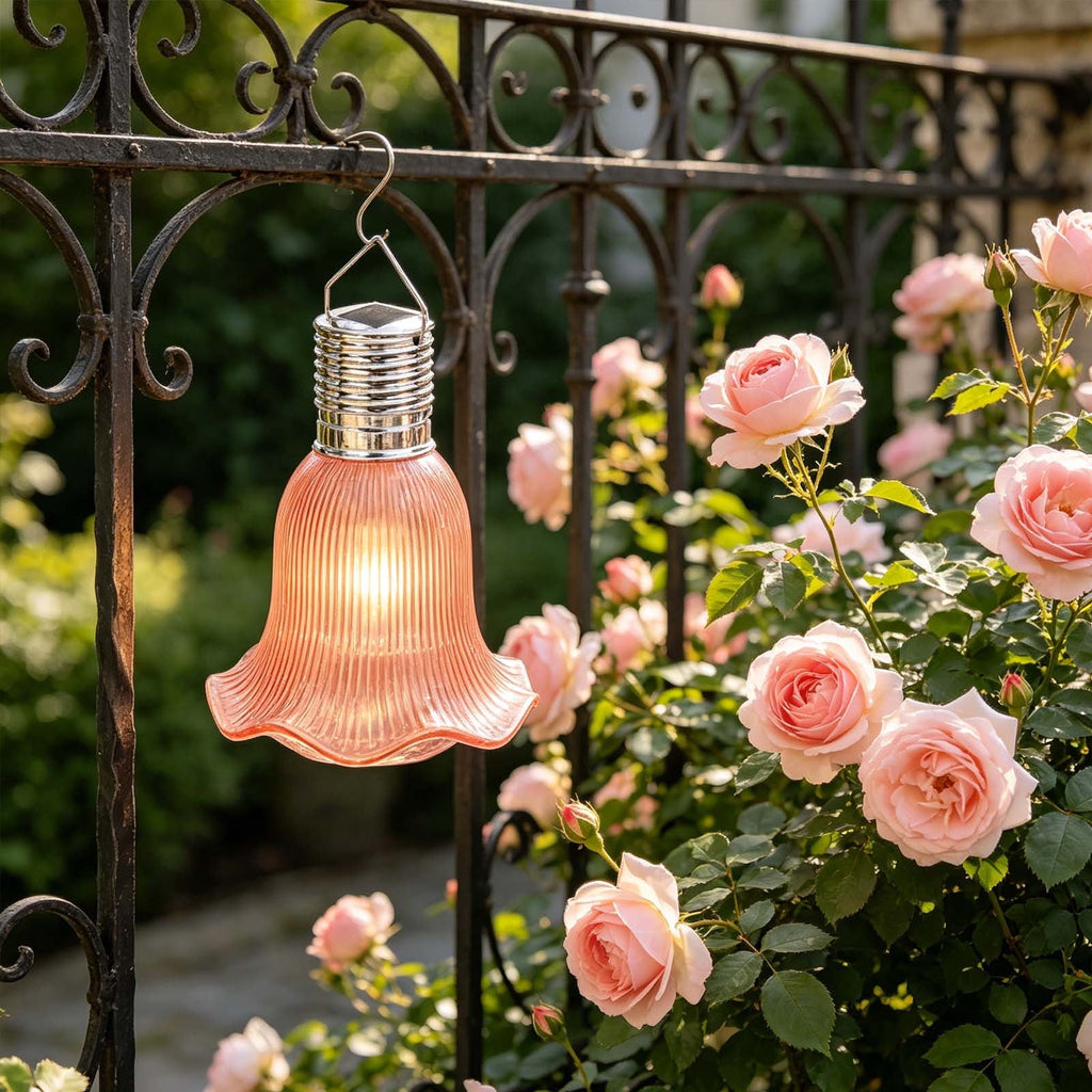 Dyegold Solar Hanging Lantern with Flower Style Lampshade Waterproof LED Decorative Light for Garden Patio Backyard Pergola Camping Outdoor Warm Glow