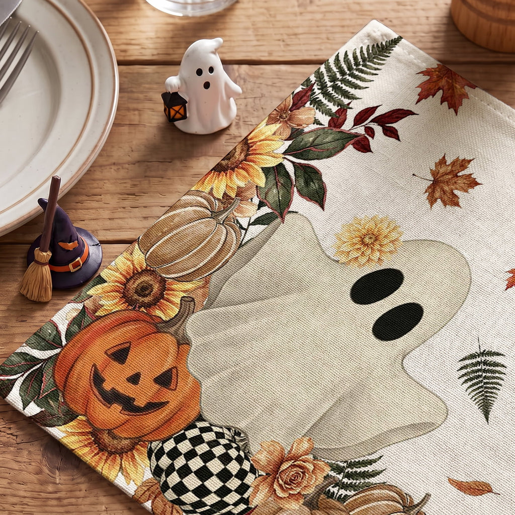 Smile Jack-O'-Lantern Spider Web Halloween Table Placemats Set of 4 Round 15 Inch Black