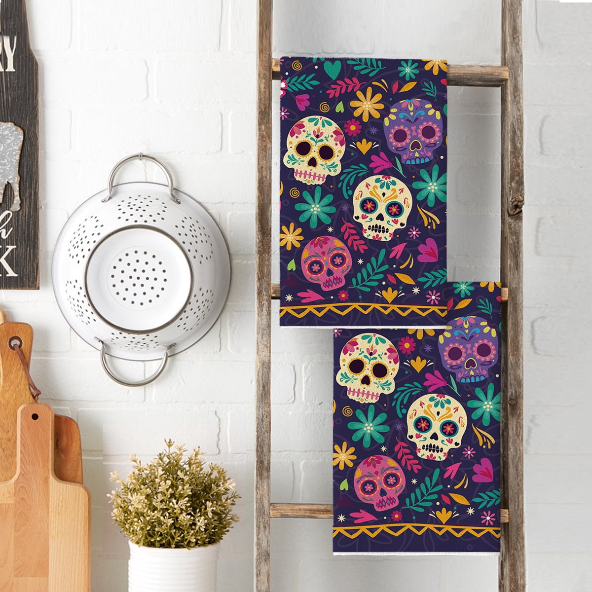 Sm:)e Ghost Pumpkins Bats Floral Spooky Halloween Kitchen Towels Dish Towels, 18x26 Inch Jack-O'-Lantern Decoration Hand Towels Set of 2