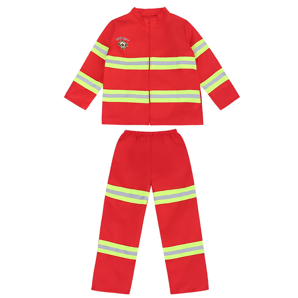 JCCXIN Child Toddler Boys Girls Halloween Fireman Outfits Career Role Play Dress-Up Party Clothes Coat And Pants With Accessories Set Trick Or Treat School Carnival Funny Outfit Sets,Red,4-5 Years
