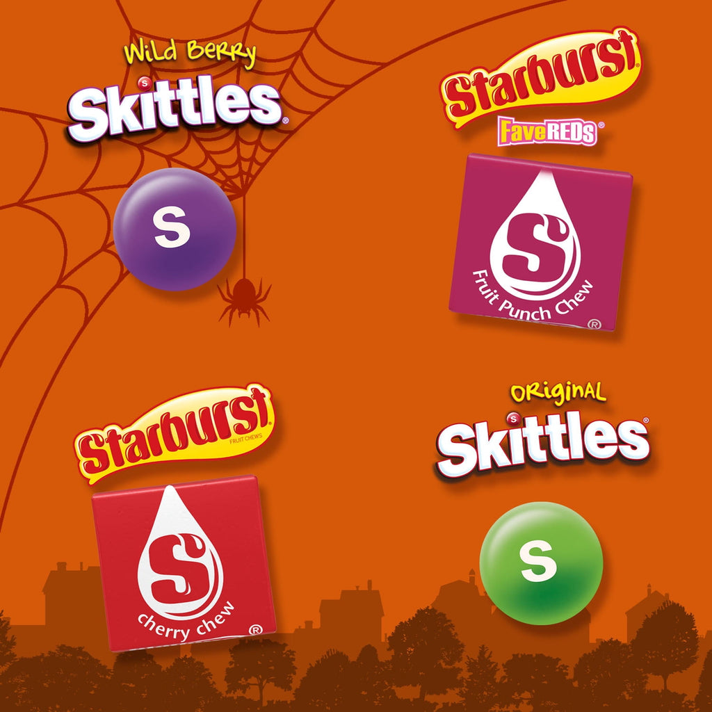 Skittles & Starburst Fun Size Chewy Halloween Candy Variety Pack, 80 Ct Bulk Bag