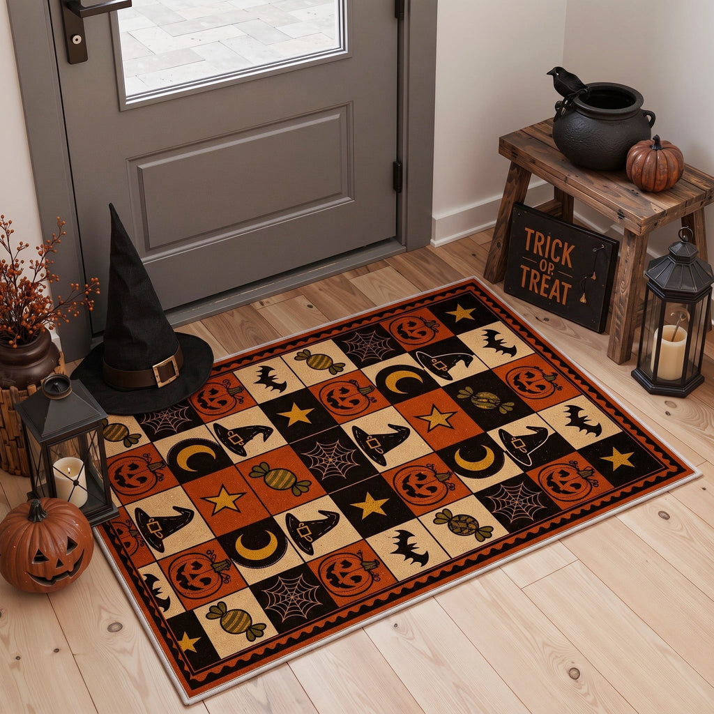 GENIMO 5'x7' Halloween Area Rug for Living Room, Washable Non Slip Soft Vintage Witch Indoor Rug for Bedroom Dining Room Home Office, Retro Sepia