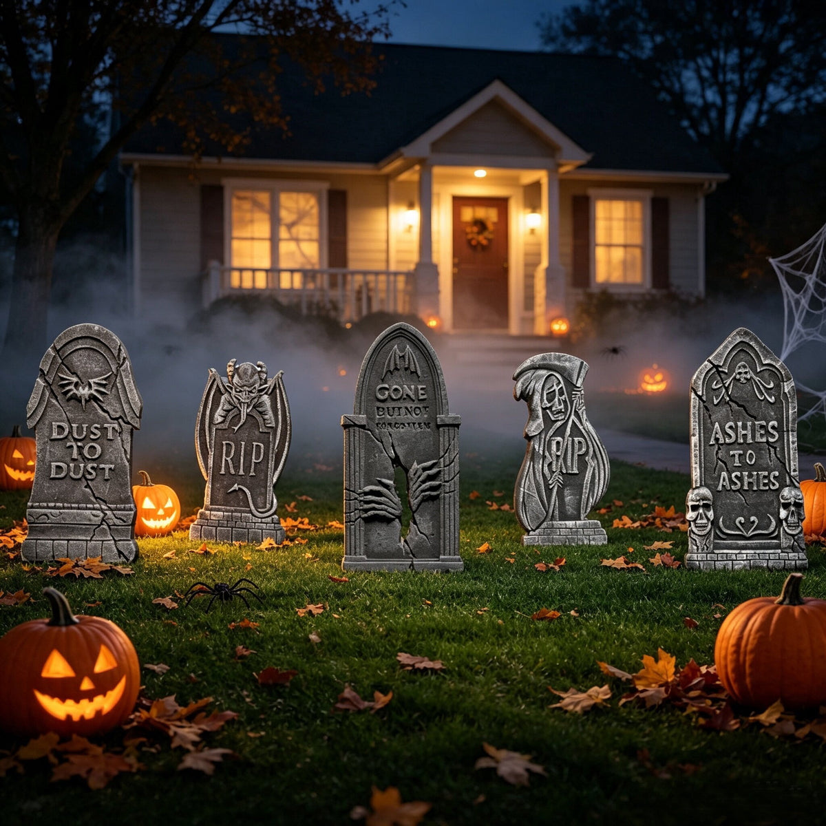 Coolmade 17 Inch Halloween Tombstones, 5 Pack Foam Yard Decor with Stakes, Gray Outdoor Graveyard Headstones