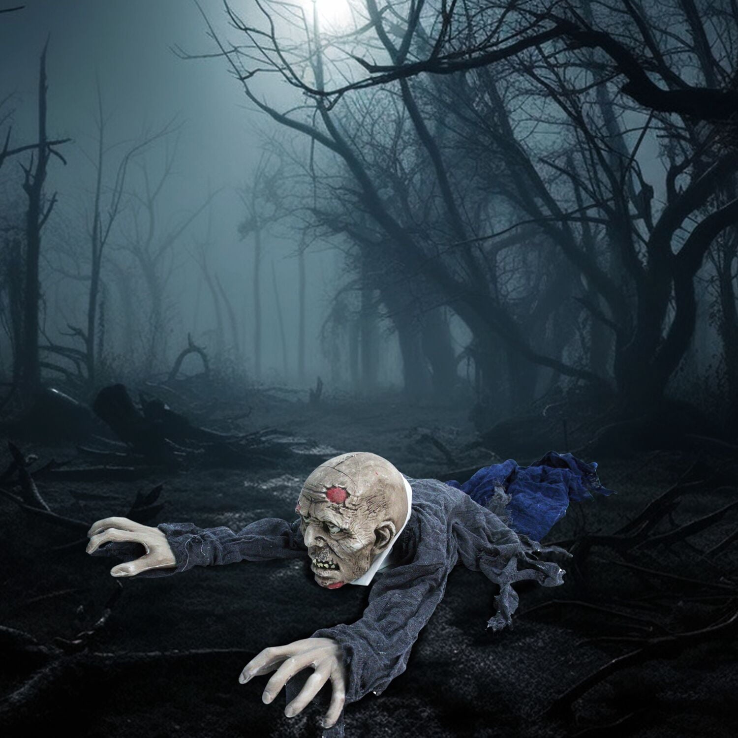 Haunted Hill Farm 5.1 ft Animatronic Zombie, Indoor/Outdoor Halloween Decoration, Flashing Red Eyes, HHGBZOMB-2LSA