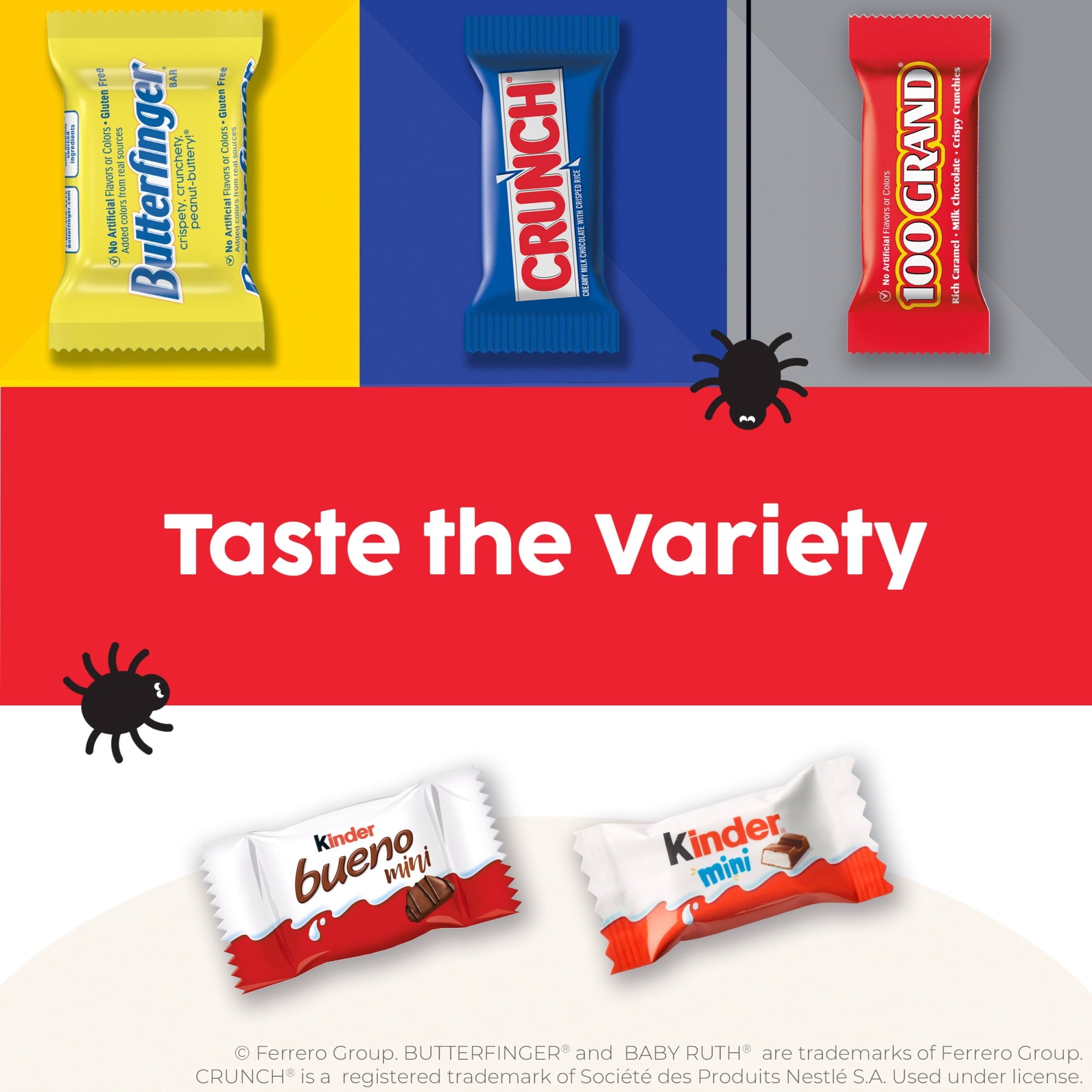 Butterfinger, CRUNCH, 100 Grand, Kinder Bueno, Kinder Chocolate, Minis Assorted Halloween Candy Bag, 100 Count, 32.2 oz