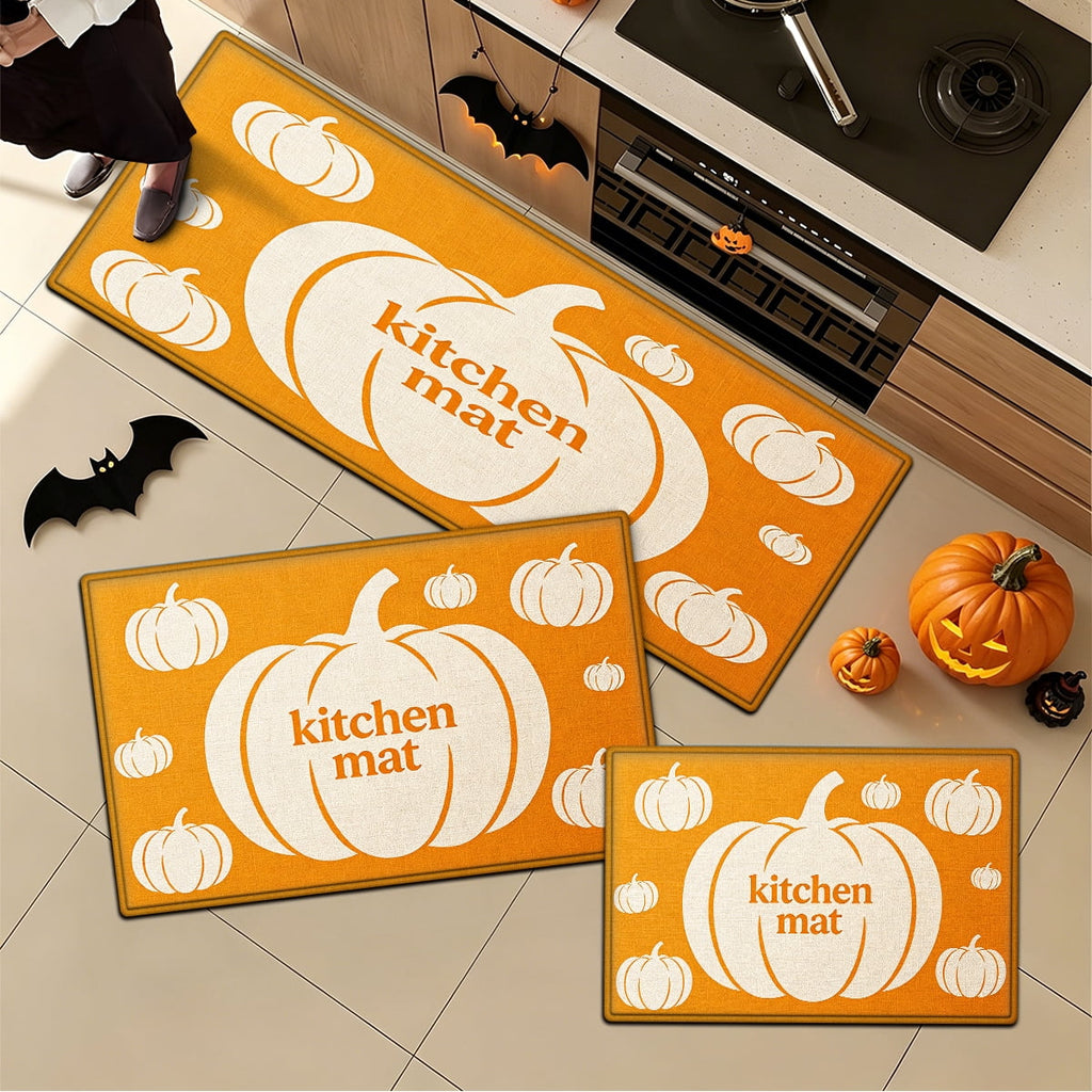 YIMEIS Halloween White Pumpkin Multi-purpose 3-Piece Flannel Mat and Kitchen Rugs,Soft Non-slip for Home Bedroom Bathroom
