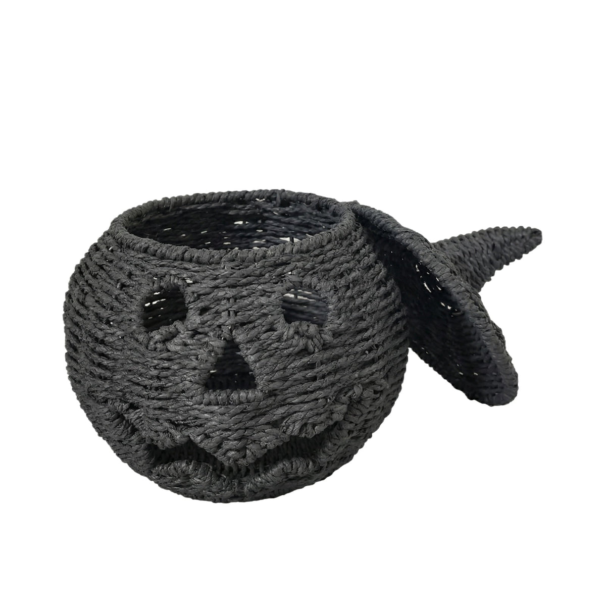 2026 Halloween Black Woven Seagrass Pumpkin Storage Basket with Lid, Fall Indoor Home Decorations for Halloween Party Home Halloween Decor, 10.2 inch