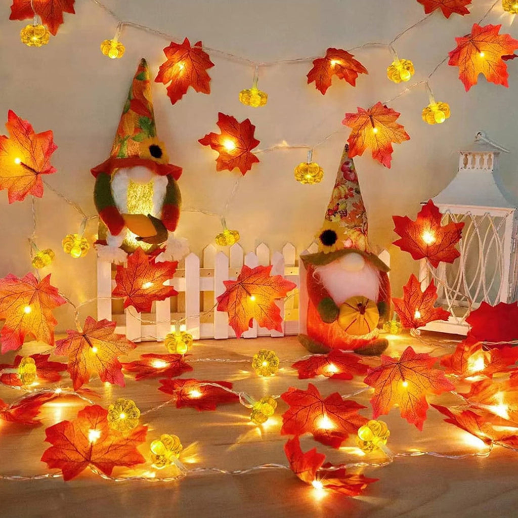 Darzheoy Fall Pumpkin Garland Lights Fall Decorations Realistic Larger Maple Leafed String Light, Fall Lights Battery Operated Indoor Home Outdoor Thanksgiving Christmas Decor