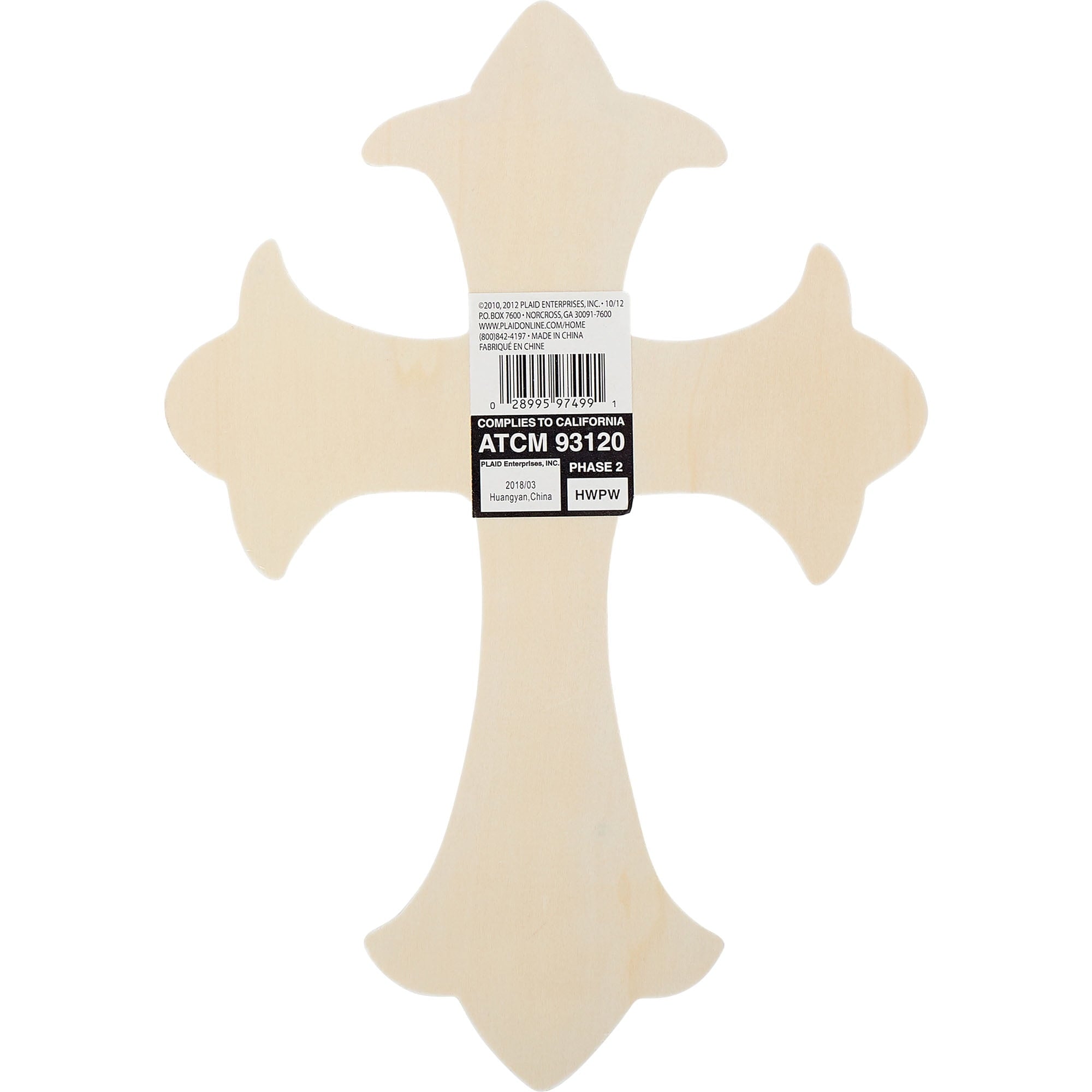 (3 pack) Plaid Unpainted Wood Surface, Large Fleur De Lis Cross Shape, 1 Piece
