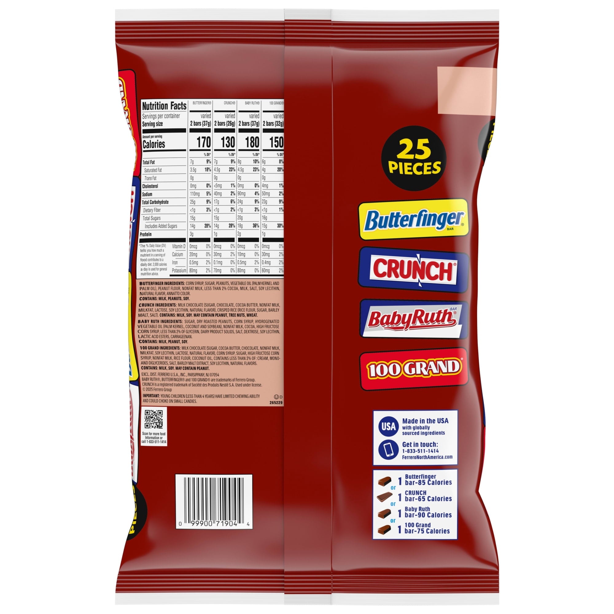Butterfinger, CRUNCH, Baby Ruth, 100 Grand, Bulk Halloween Candy Bars