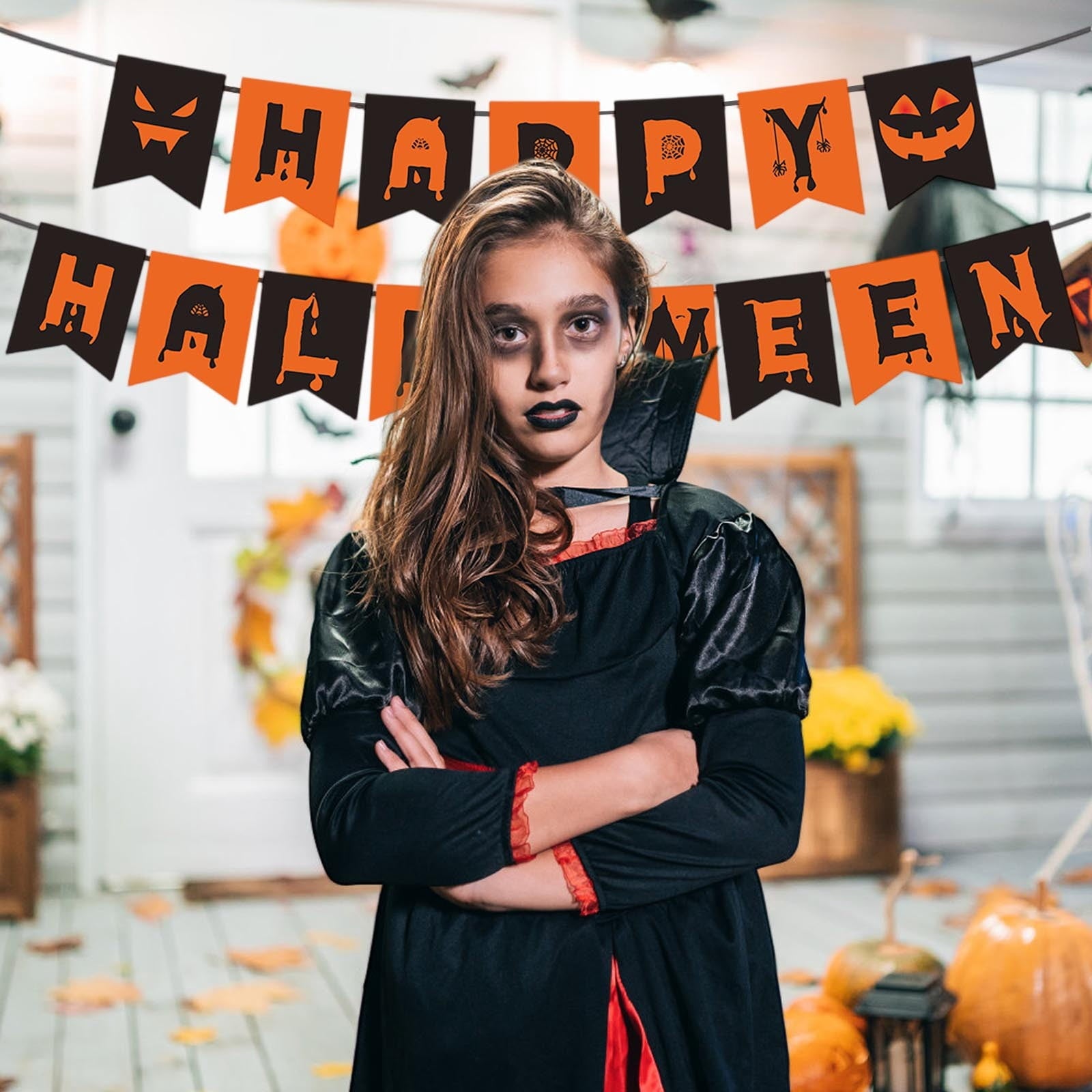 LSLXA Halloween Banner with Pumpkin Sign Halloween Theme Party Sign Decorations Outdoor Indoor Home Party Decorations Supplies
