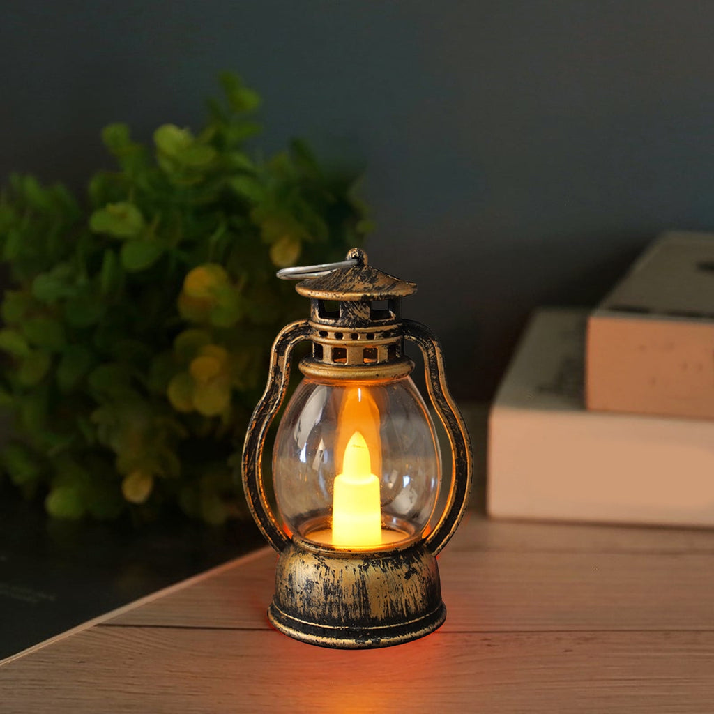 Harlier Vintage Design Plastic Mini Lantern, Tables Centerpieces LED Simulation Candle, 3.6 Inch Small Hanging Lantern, Lanterns Decorative for Wedding Centerpiece Tables (Gold)