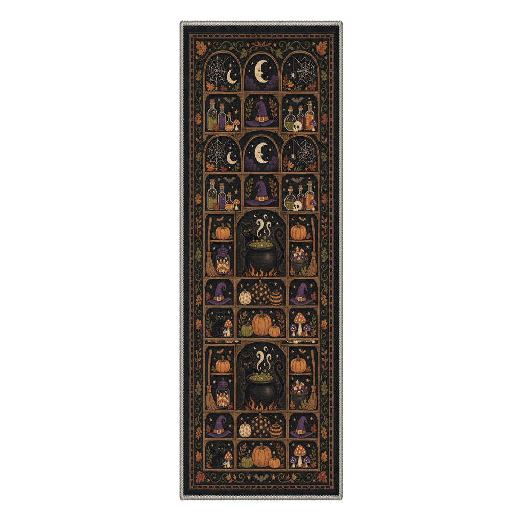 GENIMO 2'x7' Halloween Runner Rug, Washable Non Slip Soft Vintage Witch Indoor Outdoor Hallway Runner for Porch Patio Kitchen Entryway, Vintage Black