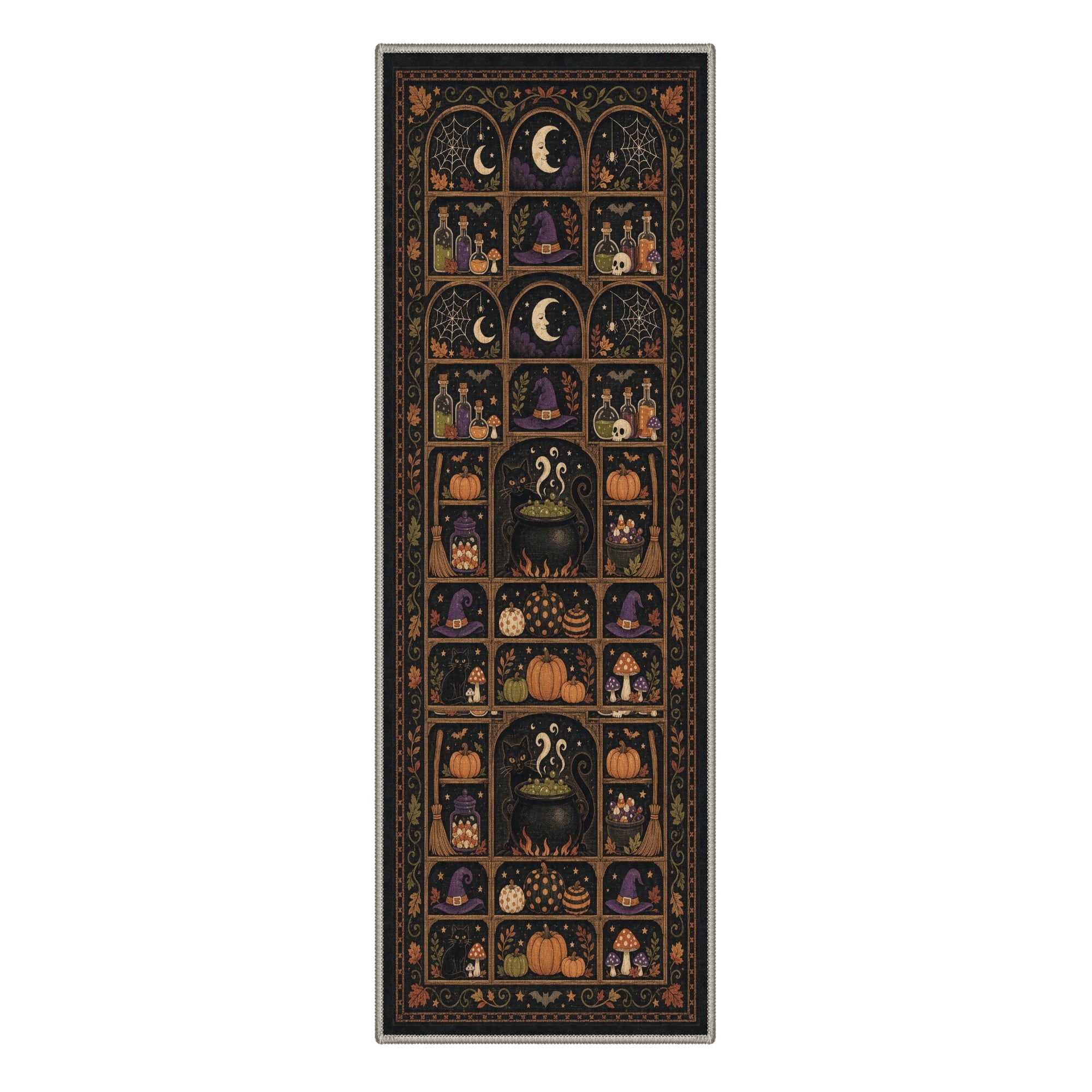 GENIMO 2'x7' Halloween Runner Rug, Washable Non Slip Soft Vintage Witch Indoor Outdoor Hallway Runner for Porch Patio Kitchen Entryway, Vintage Black