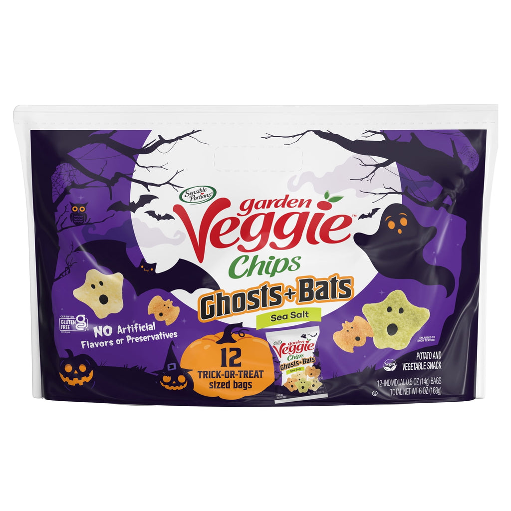 Sensible Portions Garden Veggie Ghosts & Bats Sea Salt Snack Chips Multipack, 0.5 oz (12 Count)