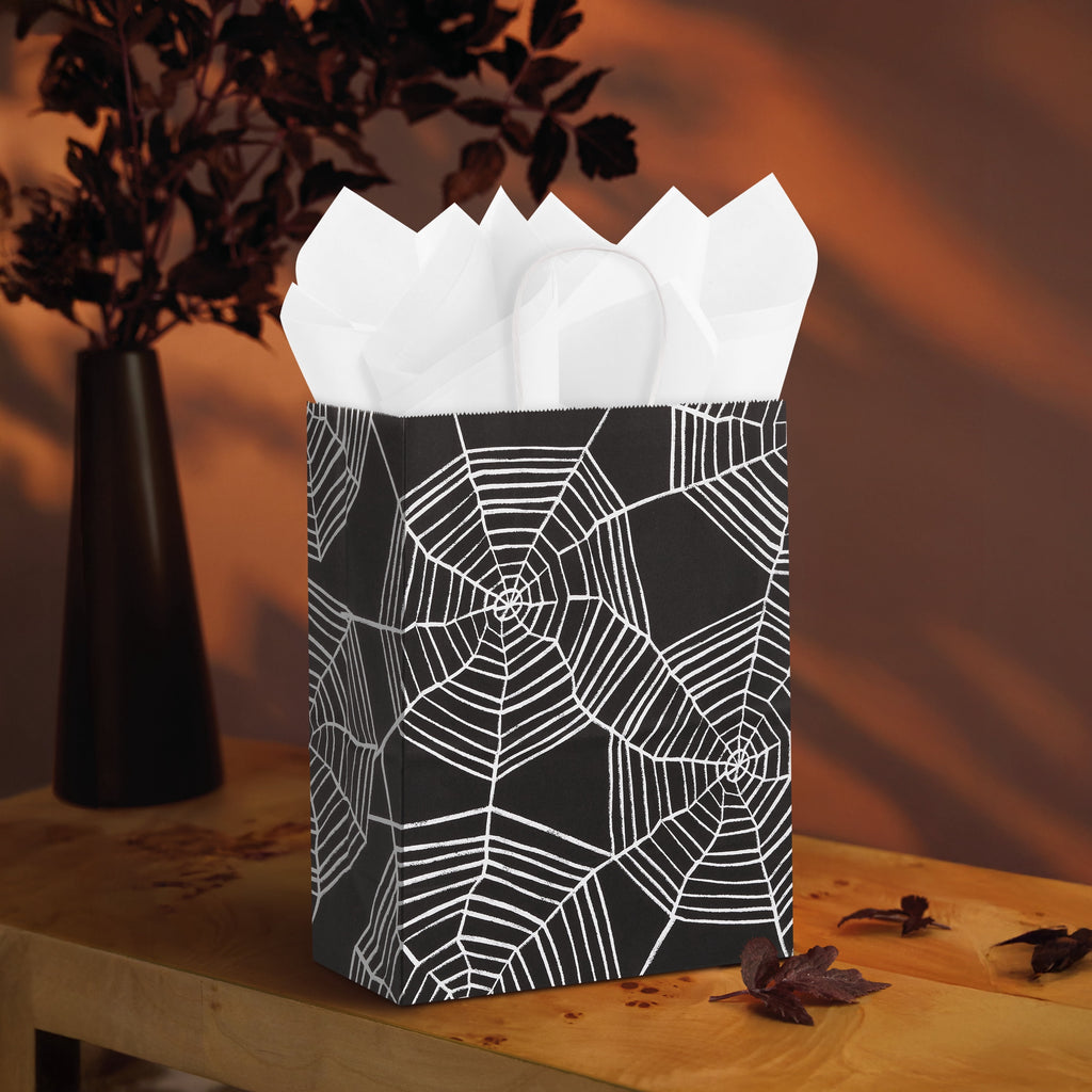 Hallmark Medium Halloween Gift Bag (Webs on Black), 1 Count
