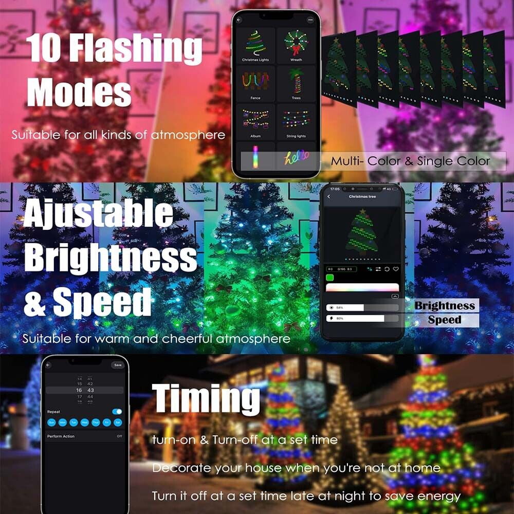 IC ICLOVER Christmas String Lights, 6.56FT x 200LEDs Waterfall String Lights, App Control with Remote, 10 Modes Christmas Tree Lights Waterproof for Indoor Outdoor Xmas Decorations