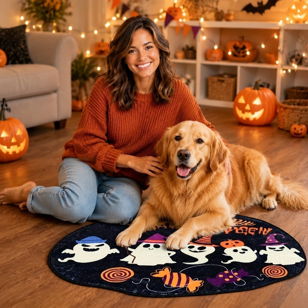 WWC Halloween Door Mat, 32x20 inch Halloween Decor Thick Non Slip Ghost doormat, Entryway Rug for Fall Party Indoor Outdoor Front Porch