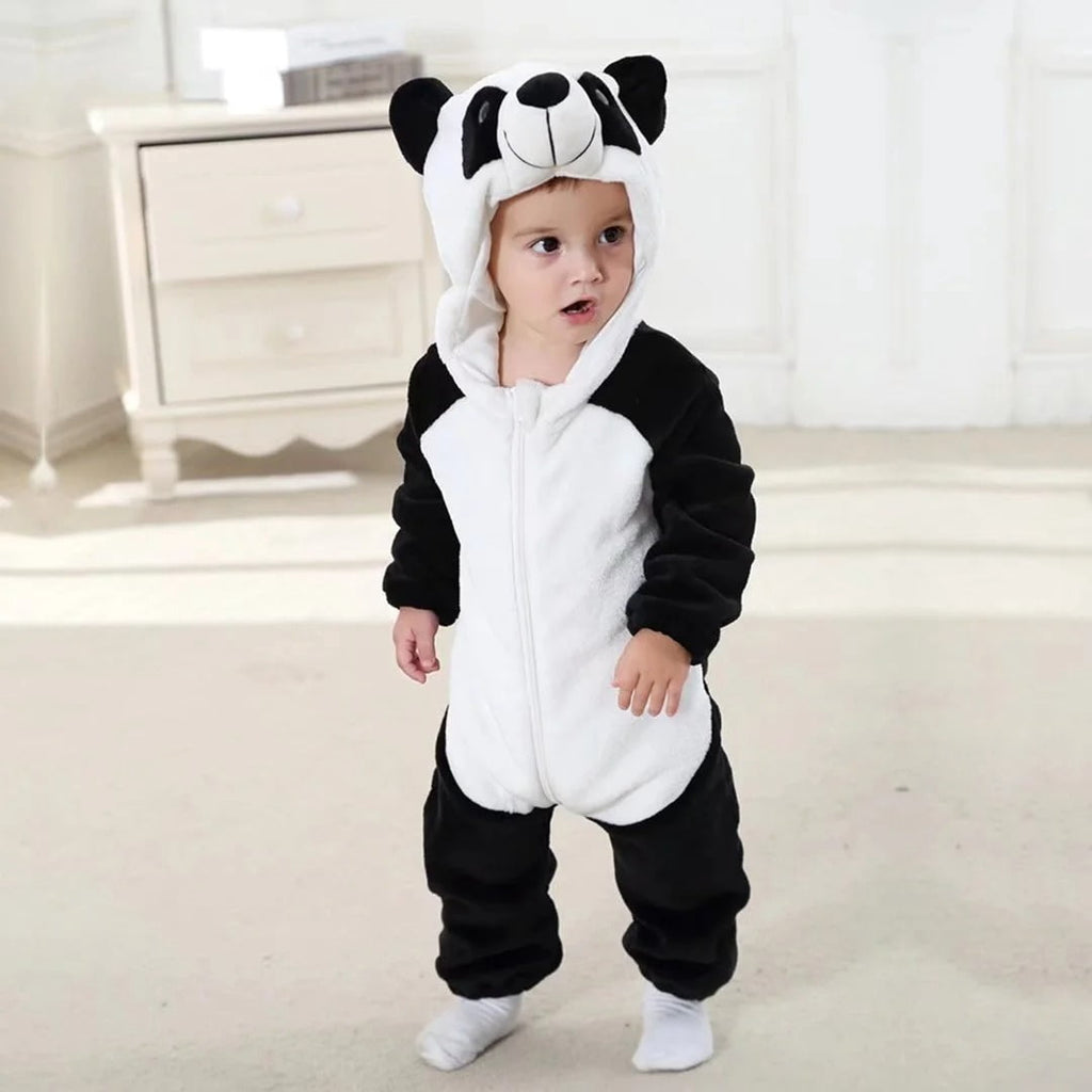 WIBACKER 0-3T Unisex Baby Animal Costume Winter Autumn Flannel Hooded Romper Christmas and Halloween Panda Cosplay Jumpsuit
