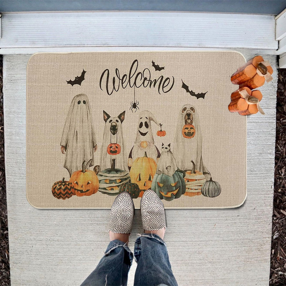 PEIBang Halloween Door Mat,Pumpkins Outdoor Rug Bathroom Doormat,Decorative Front Doormat Indoor Outdoor for Home Decor
