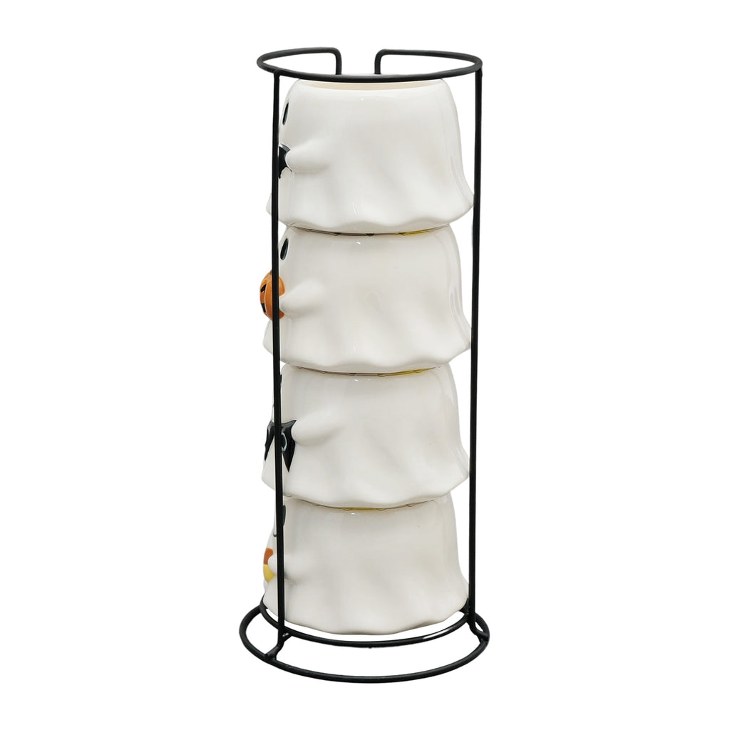 Way To Celebrate Halloween Ghost Stack Ceramic Mugs, 4-Pack, White, 12 fl oz