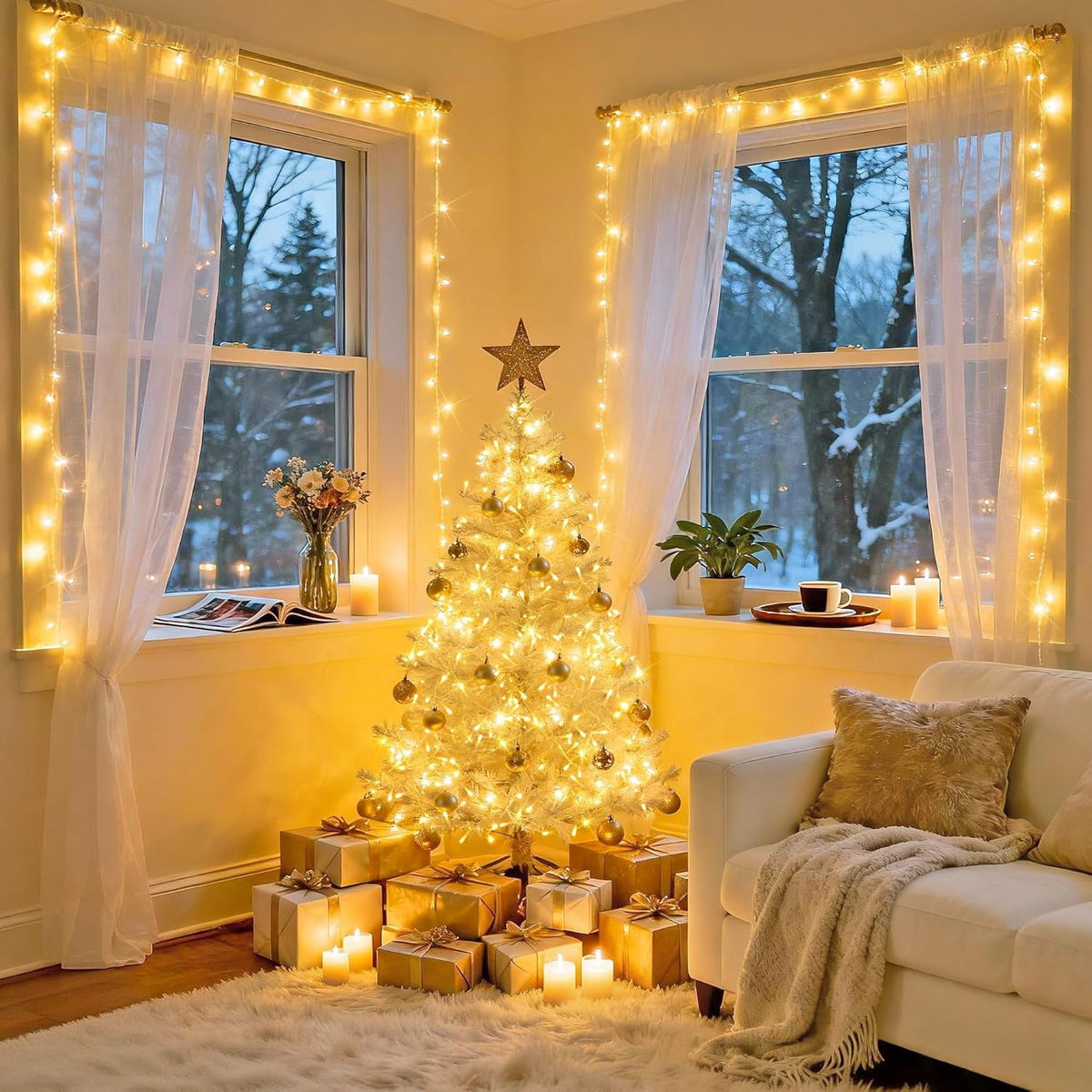 JMEXSUSS 200 LED Christmas Lights Indoor Outdoor, Connectable Warm White Christmas Tree Lights Clear Wire, 66 Ft Twinkle Fairy String Lights Plug in for Bedroom Wedding Christmas Tree Decorations