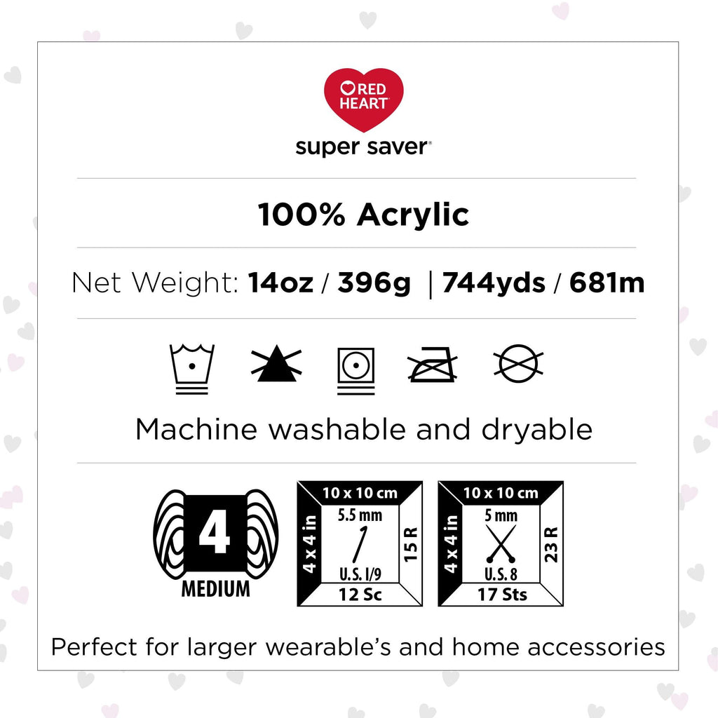 Red Heart Super Saver Jumbo Yarn, Light Grey, #4 Medium, Acrylic, 14oz/396g, 744 Yards