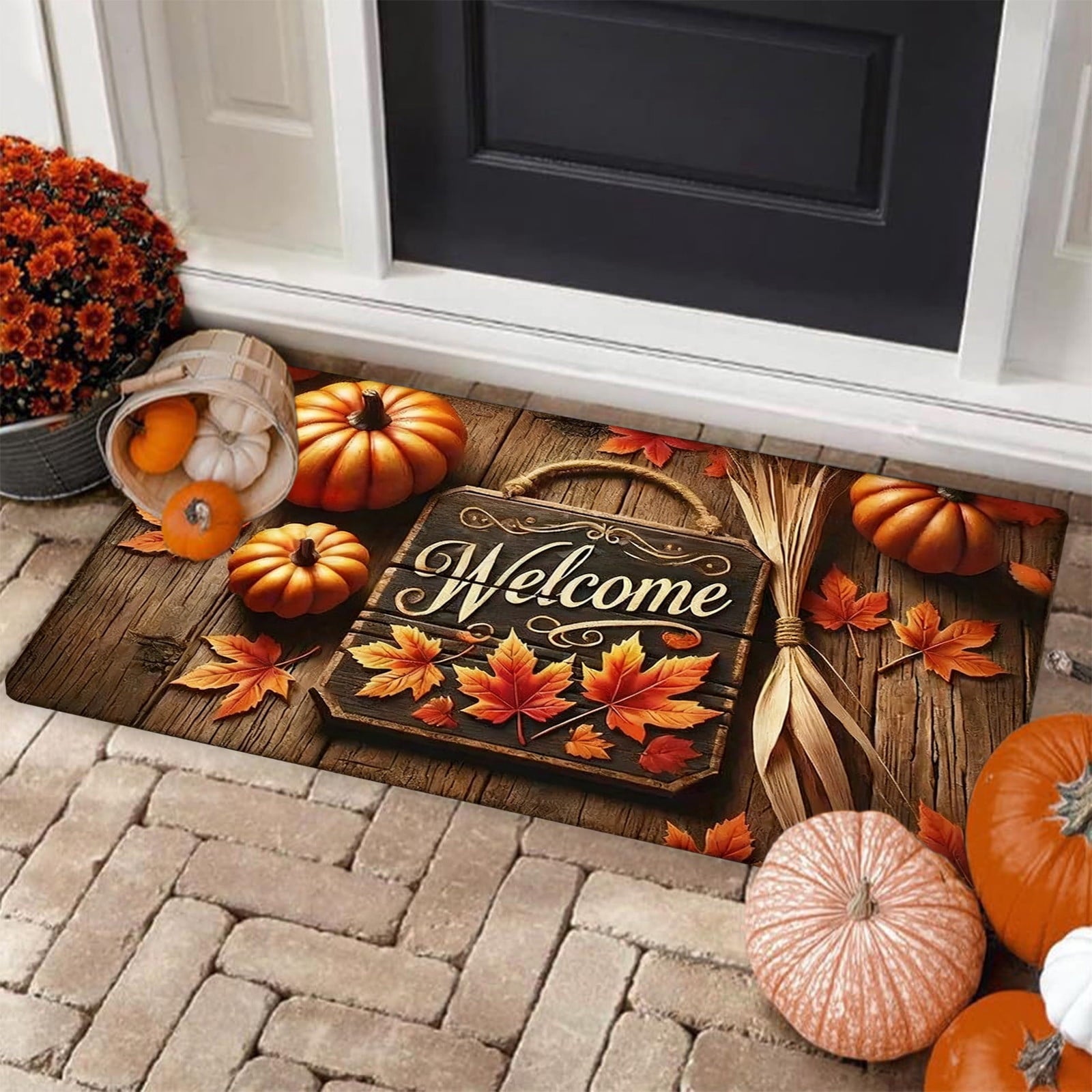 JoyMoreHome Fall Welcome Mat, 20x32 Inch Maple Leaves Door Mats, Decorative Indoor Outdoor Non Slip Entryway Rug, Halloween Thanksgiving Doormat Decor