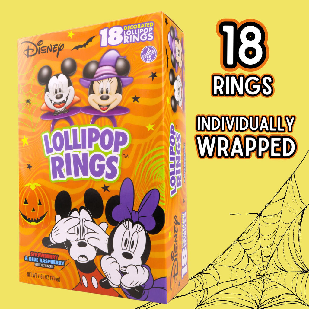 Disney Mickey and Minnie Halloween Lollipop Rings, Character Candy Pops, Party Favors, 18 Count, 7.61 Ounce Box