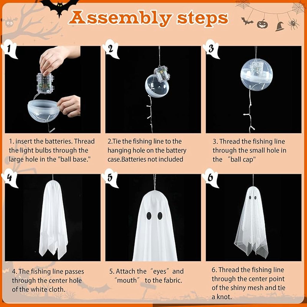 2-Pack Halloween Decorations Outdoor, Halloween Party Decorations Indoor, Ghost Decorations with Remote Control String Lights, Halloween Ghost Lights Suitable for Porch, Courtyard, Garden, Lawn