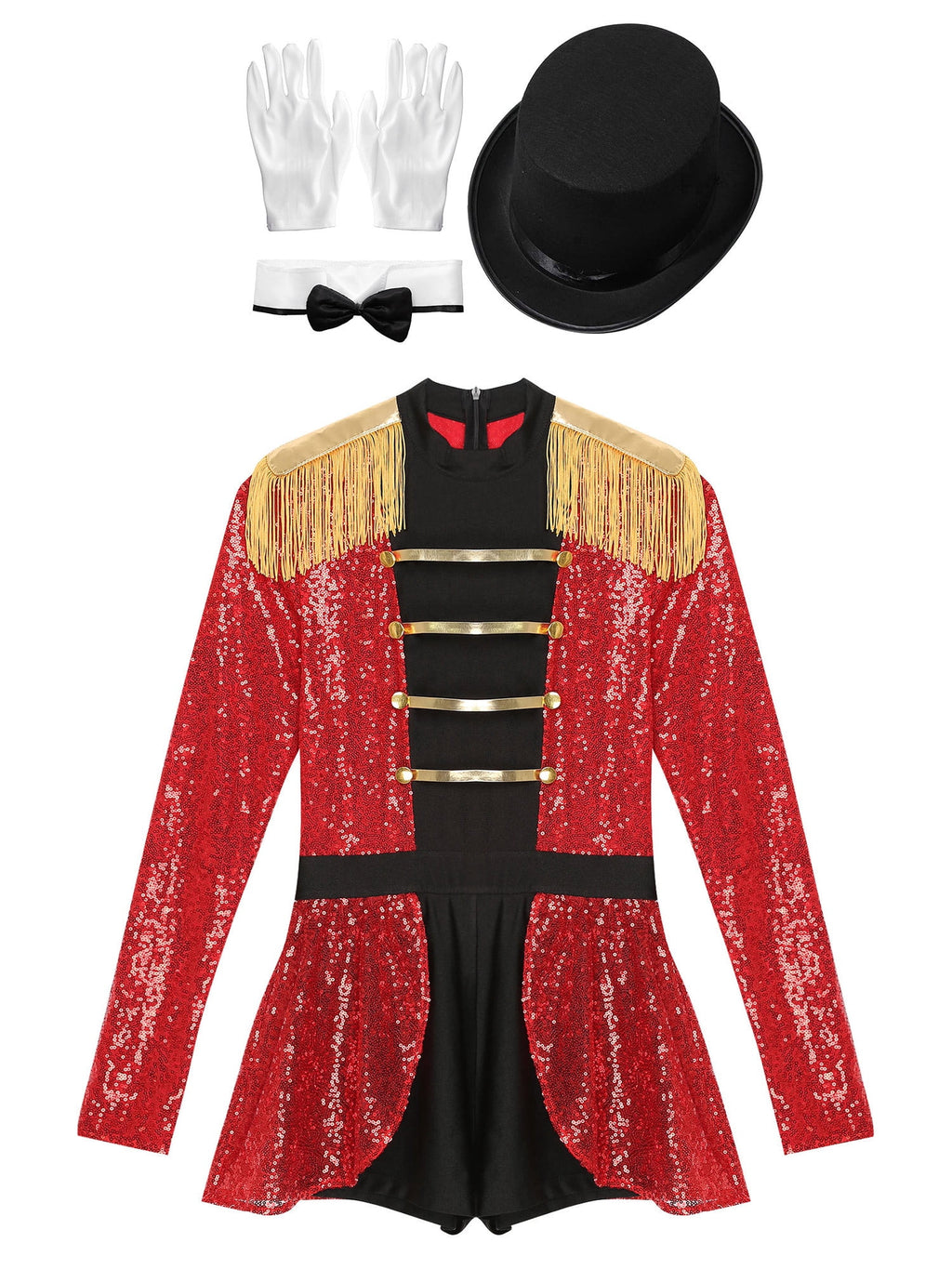 iiniim Womens Ringmaster Costume Circus Ring Leader Outfit Master Lion Tamer Fancy Bodysuit Black S
