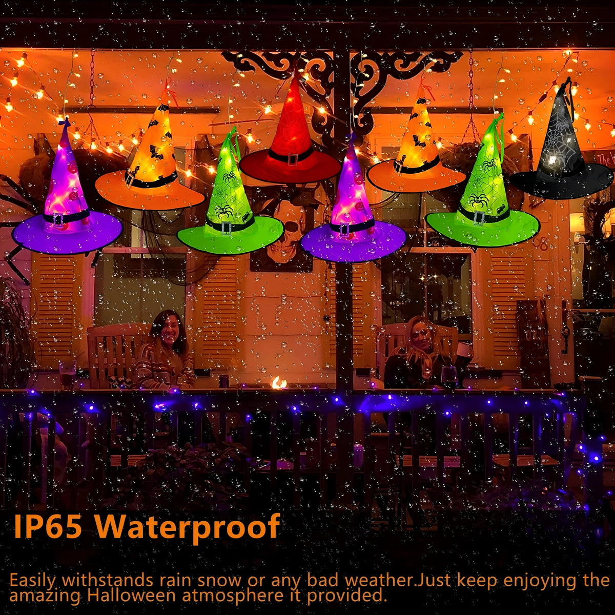 PMMIPNW Halloween Decorations Lighted Witch Hats Waterproof 5 PCS, Glowing Witch String Lights 12FT, Remote Control with 8 Modes for Outdoor Garden Halloween Party Decoration