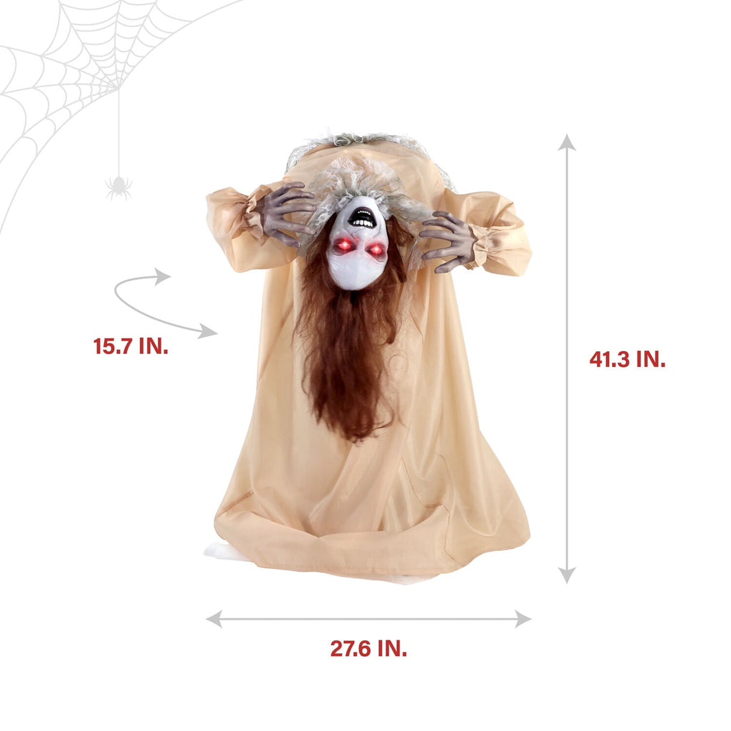 Haunted Hill Farm 3.4 ft Touch-Activated Animated Possessed Backbend Lady Halloween Animatronic, HHLADY-15FLSA