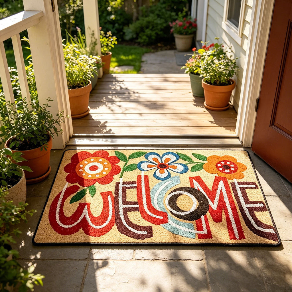 Front Door Mat Indoor Outdoor Entrance Rug, Semicircular Entrance Mat, Half Round Waterproo Non-Slip Durable Rubber Doormat for Garage, Patio, 29.5 inch