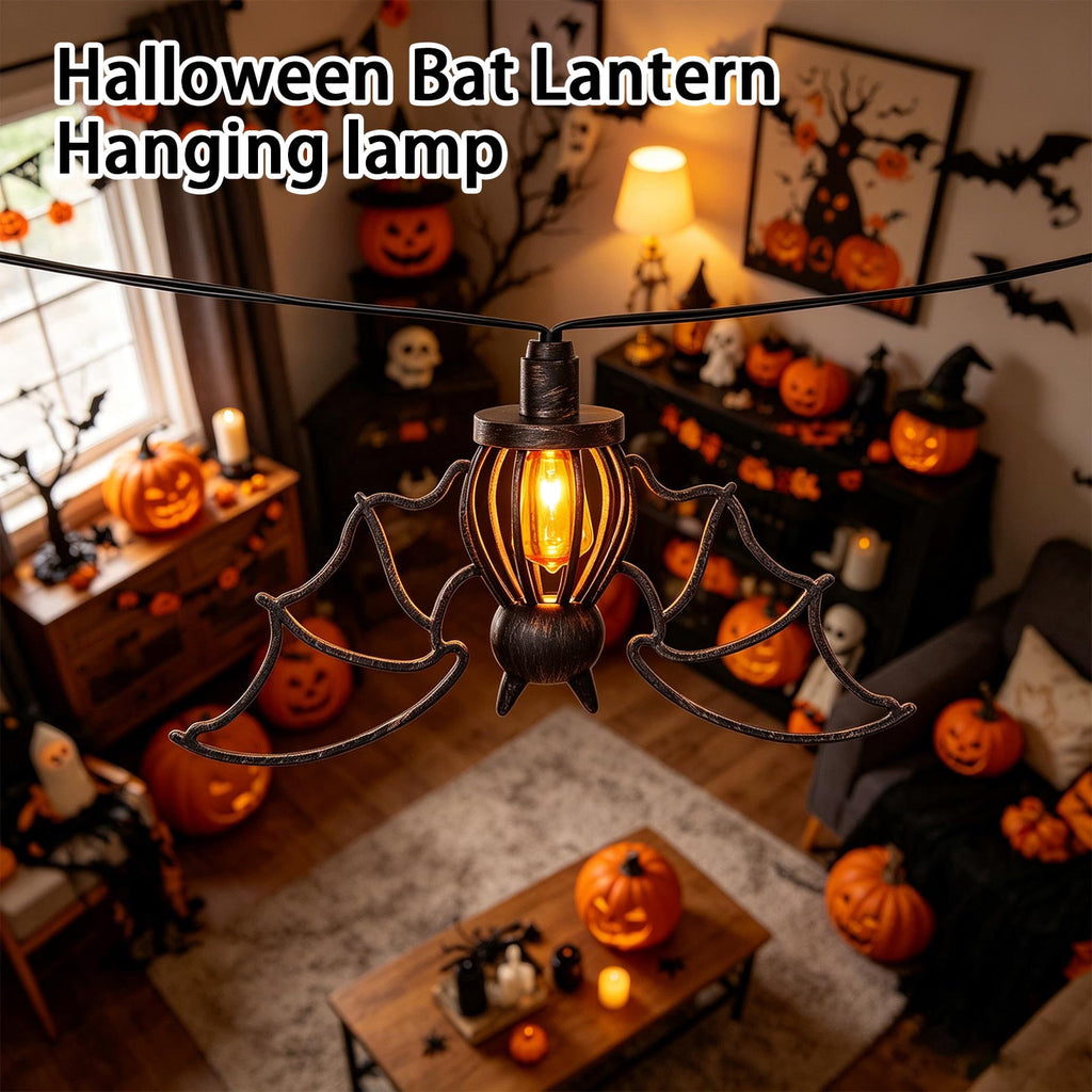 2026 New Halloween Hanging Bat Flame Lights, Vintage Metal Frame Lantern with Warm Amber Edison Bulb, Indoor Outdoor String Light Decor for Porch Patio Room