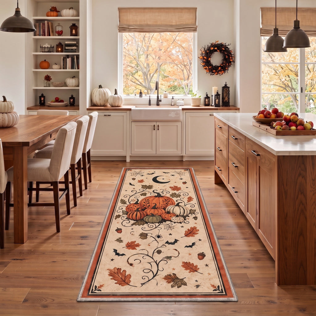 GENIMO 2'x7' Halloween Runner Rug, Washable Non Slip Soft Farmhouse Pumpkin Indoor Outdoor Hallway Runner for Porch Patio Kitchen Entryway, Vintage Sepia