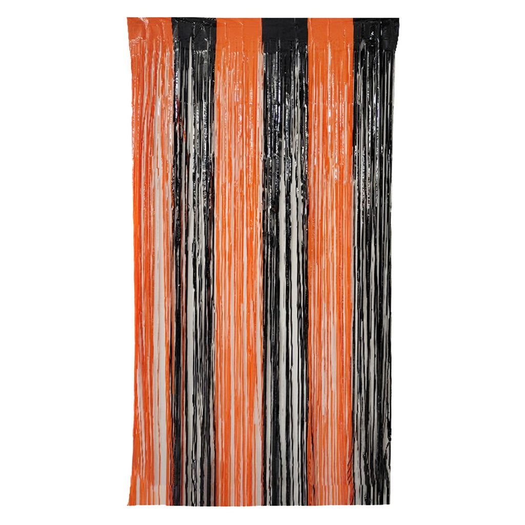 Home Decor Orange And Black Foil Curtains 6.6X3.3 Feet | Halloween Fringe For Halloween Decorations | Orange And Black Door Streamers Orange Foil Fringe Curtain For Orange Party Decoration