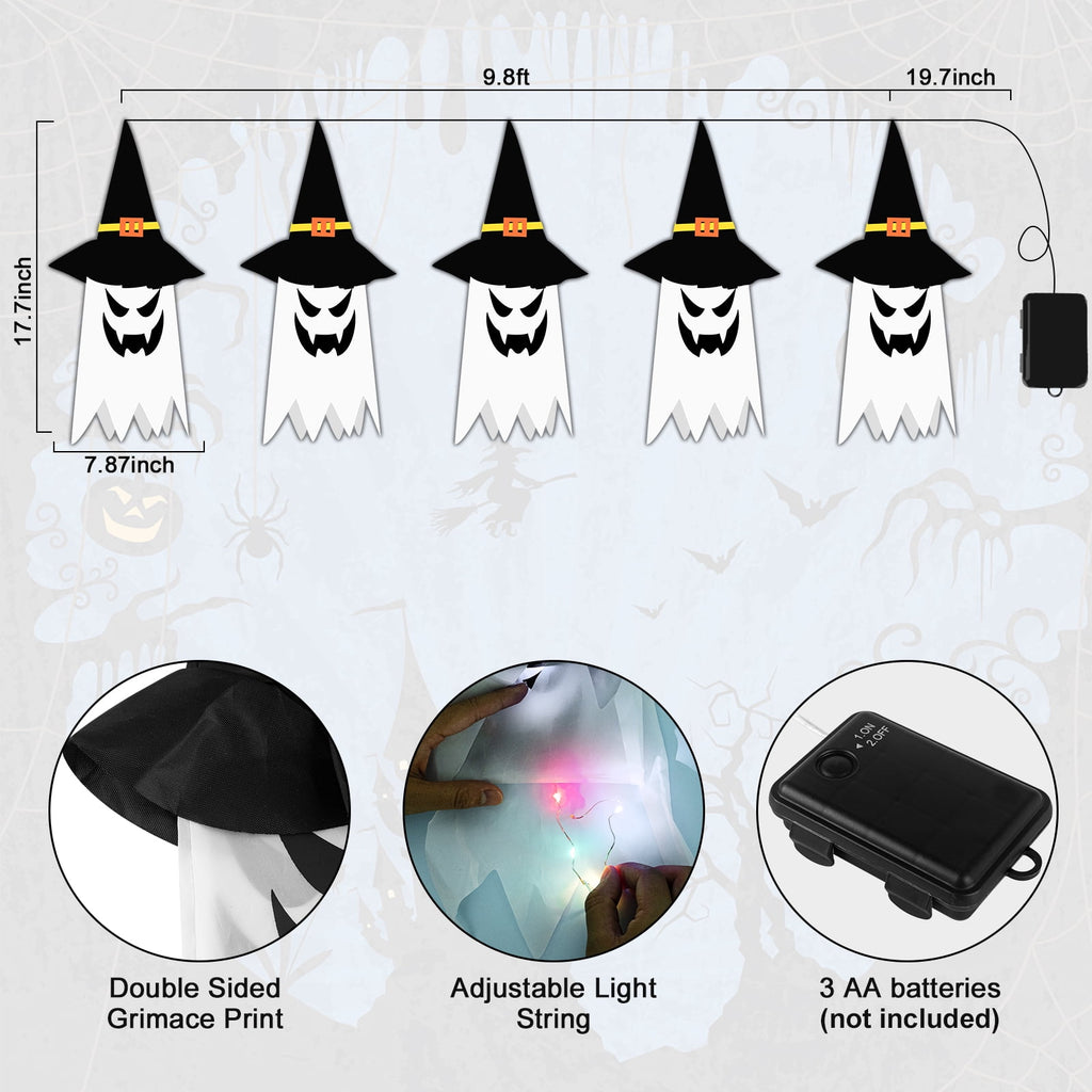 Scidweet Halloween Decorations Indoor Outdoor, 5 Pcs Halloween Lights Glowing Ghost Witch Hat Ornaments Gifts for Home Garden Yard